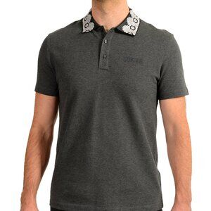 Versace Men's Gray Heritage Print Polo Piquet Shirt US XL IT 54